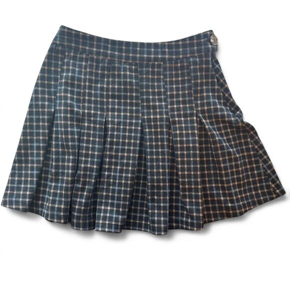 Gigio Pleated Mini Skirt Sz Medium, Plaid Black, Grey, Tan. Dark Academia, Y2k - Picture 1 of 4